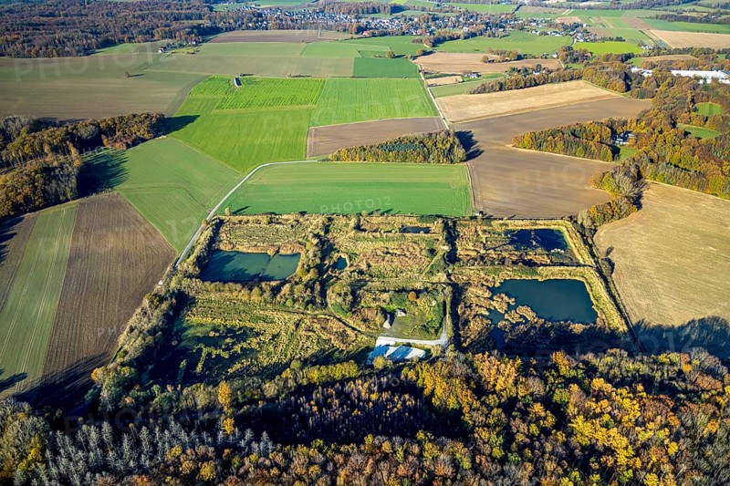 Aerial view, former sewage sludge landfill in the Halingen district of Menden, Sauerland, North Rhine-Westphalia, Germany, DE, landfill, Europe, aerial view, aerial photography, aerial photography, Menden, overview, bird's-eye view, overview