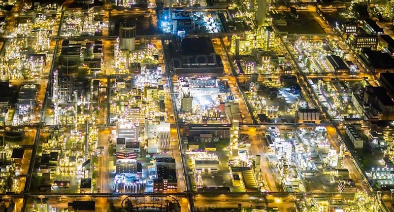 Aerial view, chemical park Marl, chemical zone, Marl, Ruhr area, North Rhine-Westphalia, Germany, DE, twilight photography, Europe, commercial area, commercial area, commercial location, commercial use, industrial area, industrial location, light pollution, aerial photography, aerial photography, aerial photography, night, night photography, night flight, overview, bird's eye view, illuminated streets, birds-eyes view, nightflight, overview