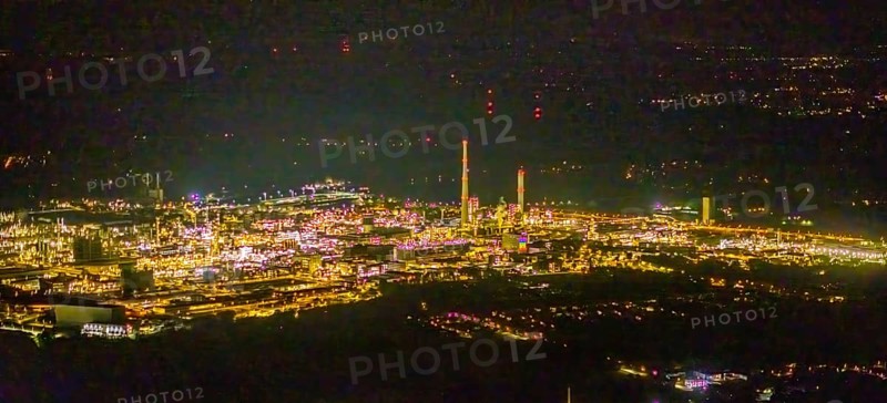 Aerial view, chemical park Marl, chemical zone, Marl, Ruhr area, North Rhine-Westphalia, Germany, DE, twilight photography, Europe, commercial area, commercial area, commercial location, commercial use, industrial area, industrial location, light pollution, aerial photography, aerial photography, aerial photography, night, night photography, night flight, overview, bird's eye view, illuminated streets, birds-eyes view, nightflight, overview
