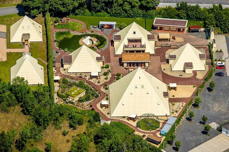 Aerial photo, Galileo Park, Sauerland Pyramids, Mining Museum Siciliaschacht, Meggen, Lennestadt, Sauerland, North Rhine-Westphalia, Germany, DE, DEU, adventure park, Europe, leisure facility, leisure activities, leisure park, aerial photography, aerial photography, aerial photography, museum, park, puzzle park, overview, bird's eye view, knowledge park, birds-eyes view, overview