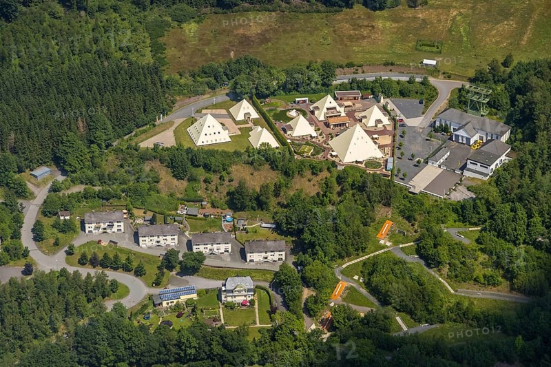 Aerial photo, Galileo-Park, Sauerland Pyramids, Mining Museum Siciliaschacht, Maumke, Lennestadt, Sauerland, North Rhine-Westphalia, Germany, DE, DEU, adventure park, Europe, leisure facility, leisure activities, leisure park, aerial photography, aerial photography, aerial photography, museum, park, puzzle park, overview, bird's-eye view, knowledge park, birds-eyes view, overview