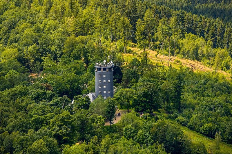 Aerial view, Hohe Bracht observation tower with café, Hofolpe, Lennestadt, Sauerland, North Rhine-Westphalia, Germany, viewing platform, DEU, Europe, gastronomy, aerial view, aerial photography, aerial photography, broadcasting tower, ski resort, tower, overview, bird's-eye view, overview
