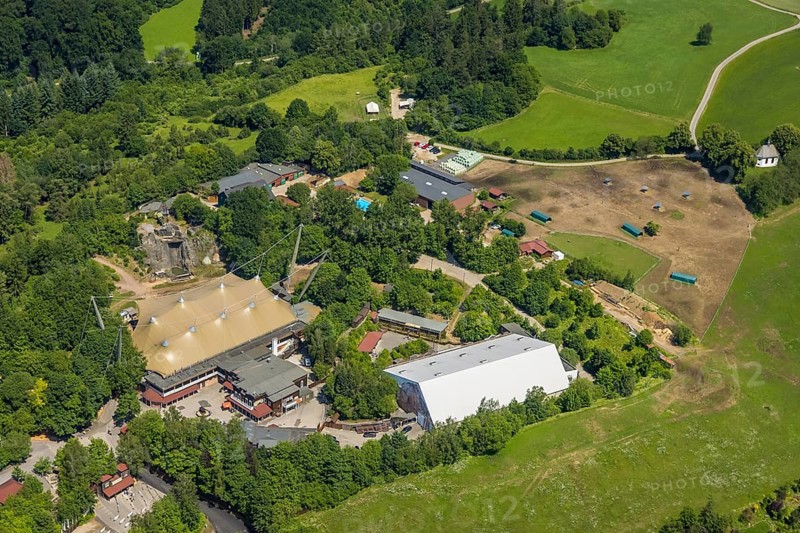 Aerial view, Elspe-Festival-Gelände, Elspe, Lennestadt, Sauerland, North Rhine-Westphalia, Germany, DEU, Europe, Karl-May-Festival, culture, art, aerial photography, aerial photography, natural stage, overview, venue, event location, bird's-eye view, cultural use, overview
