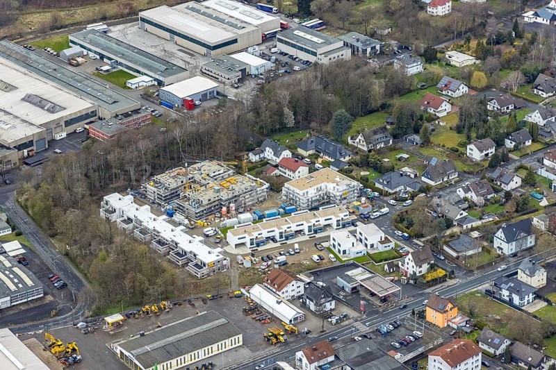 Aerial view, construction site and new building residential area Lebenswert-Deichwald am Johannes-Rau-Weg, Buschhütten, Kreuztal, Sauerland, North Rhine-Westphalia, Germany, construction work, construction area, building site, building plots, construction project, construction site, DE, Europe, property tax, real estate, Siegen-Wittgenstein district, aerial view, aerial photography, aerial photography, new building, overview, bird's-eye view, housing estate, housing and living, residential area, residential buildings, residential quality, residential neighbourhood, housing estate, birds-eyes view, overview