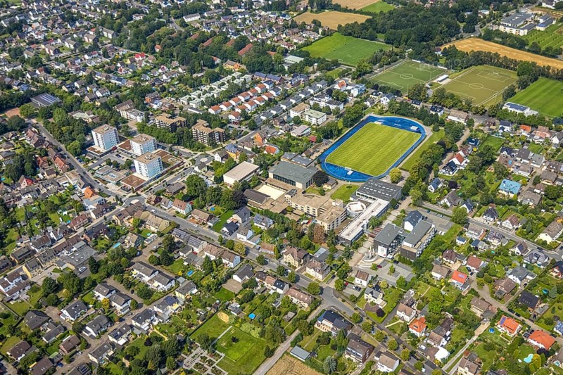 Aerial view, SportCentrum Kaiserau in the district of Kaiserau, Kamen, Ruhr area, North Rhine-Westphalia, Germany, DE, Europe, Football and Athletics Association of Westphalia, football pitch, aerial view, aerial photography, aerial photography, sports facilities, sports field, Kaiserau sports school, sports facility, sports centre, overview, bird's eye view, overview