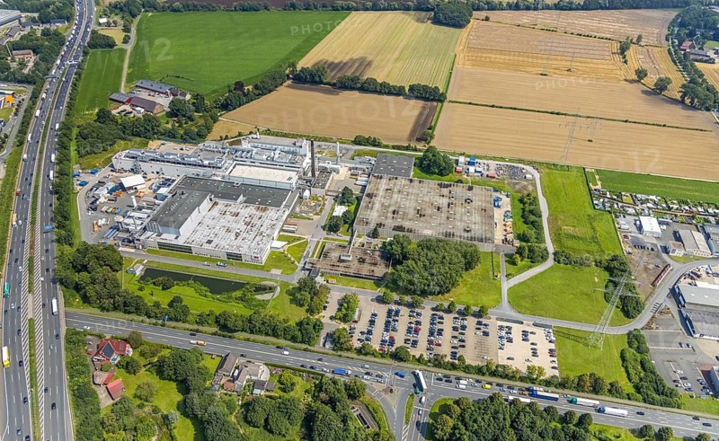Aerial view, commercial area Unna / Kamen with 3M Deutschland GmbH, Kamen, Ruhr area, North Rhine-Westphalia, Germany, DE, Europe, commercial enterprises, commercial area, commercial park, commercial location, commercial use, industrial area, industrial building, industrial location, aerial photograph, aerial photography, aerial photography, overview, bird's-eye view, overview