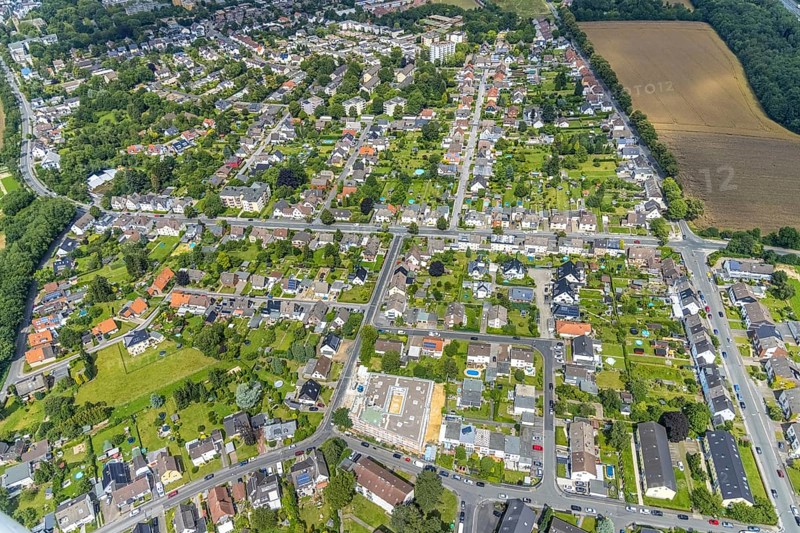 Aerial view, construction site and new building nursing home Katharina-von-Bora-Haus der Perthes-Stiftung, Winkelstraße corner Wichernstraße, residential area Hauptstraße, Holzwickede, Ruhr area, North Rhine-Westphalia, Germany, retirement home, old people's home, building work, construction, construction area, building site, building plots, construction measure, construction project, construction site, care and nursing, DE, Europe, property tax, real estate, aerial view, aerial photography, aerial photography, new construction, care facility, retirement home, retirement residence, retirement home, senior centre, overview, bird's eye view, residential complex, living and living, residential area, residential buildings, residential quality, housing estate, birds-eyes view, former community centre south, overview