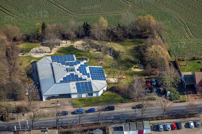 Aerial view, Kindergarten AWO Friedhofstraße, Freiberg, Holzwickede, Ruhr area, North Rhine-Westphalia, Germany, DE, Europe, birds-eyes view, aerial photography, aerial photography, overview, overview, bird's eye view