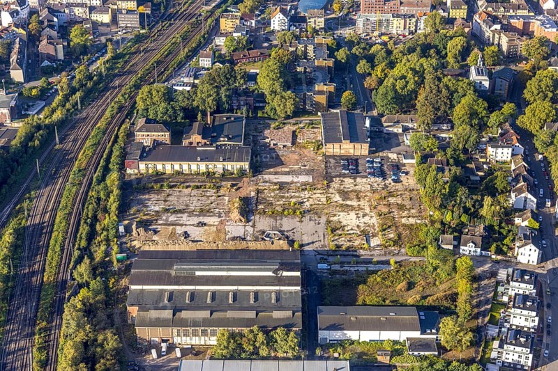 Aerial view, Müller brownfield site will become FunkenbergQuartier college in the Baukau district of Herne, Ruhr area, North Rhine-Westphalia, Germany, construction area, building site, building plots, construction project, brownfield site, DE, Europe, Herne, aerial view, aerial photography, aerial photography, overview, bird's-eye view, overview