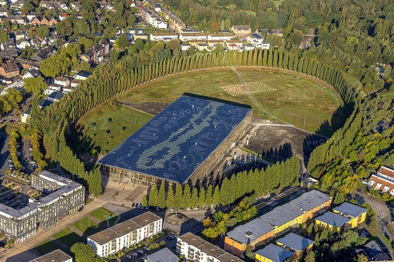 Aerial view, Mont-Cenis Academy with tree circle in the Sodingen district of Herne, Ruhr area, North Rhine-Westphalia, Germany, education, educational institution, DE, Europe, Herne, educational institute, aerial view, aerial photography, aerial photography, training centre, coal mine, overview, bird's-eye view, former Mont-Cenis colliery, former coal mine, overview