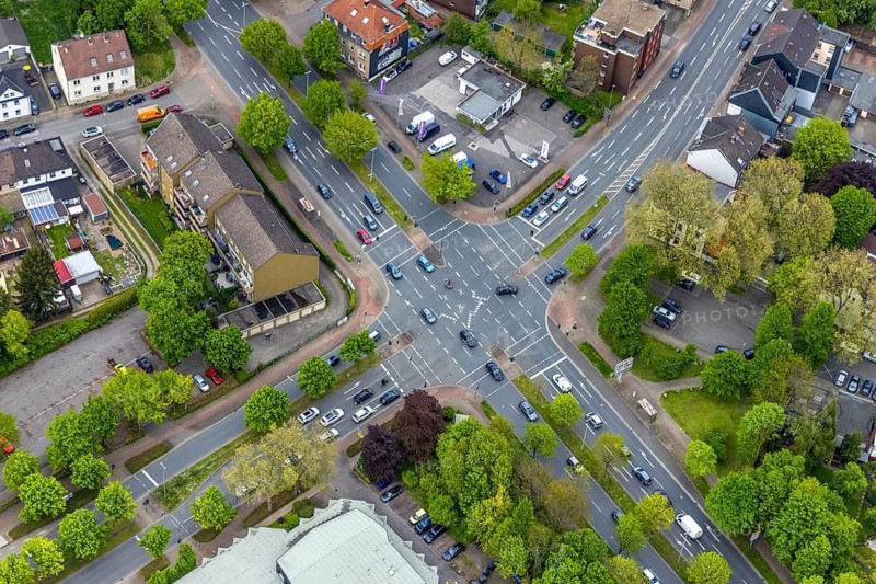Aerial view, intersection Dorstener Straße Bundesstraße 226 Holsterhauser Straße, Holsterhausen, Herne, Ruhr area, North Rhine-Westphalia, Germany, DE, Europe, intersection, aerial view, aerial photography, aerial photography, road traffic, overview, traffic volume, bird's eye view, birds-eyes view, overview