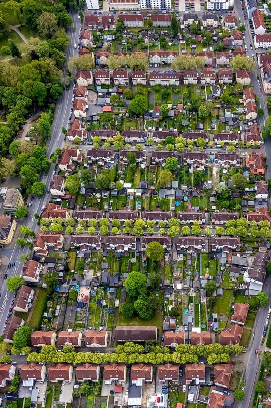 Aerial view, housing estate Hammerschmidtstrasse, Emscherstrasse, Wanne, Herne, Ruhr area, North Rhine-Westphalia, Germany, DE, Europe, Glückaufstrasse, property tax, Hüttenstrasse, real estate, aerial view, aerial photography, aerial photography, Schalkestrasse, overview, bird's-eye view, housing estate, housing and living, residential area, residential buildings, quality of living, residential neighbourhood, housing estate, birds-eyes view, overview