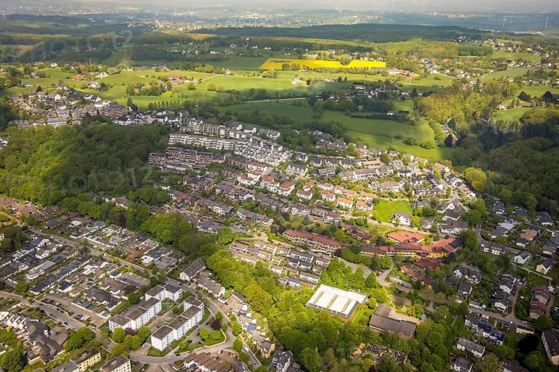 Aerial view, residential area Kirchender Dorfweg, Westende, Herdecke, Ruhr area, North Rhine-Westphalia, Germany, DE, Europe, property tax, real estate, aerial view, aerial photography, aerial photography, overview, bird's-eye view, residential complex, living and living, residential area, residential buildings, residential quality, residential neighbourhood, housing estate, birds-eyes view, overview
