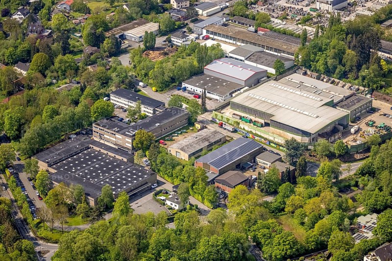 Aerial view, industrial estate Loerfeldstraße, Ahlenberg, Herdecke, Ruhr area, North Rhine-Westphalia, Germany, AHE GmbH, DE, Europe, commercial enterprises, commercial area, industrial estate, commercial location, commercial use, industrial area, industrial location, aerial photograph, aerial photography, aerial photography, overview, bird's-eye view, Vorberg Recycling, birds-eyes view, overview