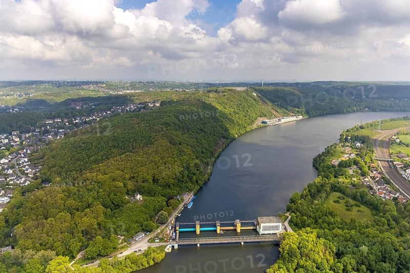 Aerial photo, run-of-river power station Hengstey, Hengsteysee, Boele, Hagen, Ruhr area, North Rhine-Westphalia, Germany, DE, Europe, power station, aerial photo, aerial photography, aerial photography, overview, bird's-eye view, overview
