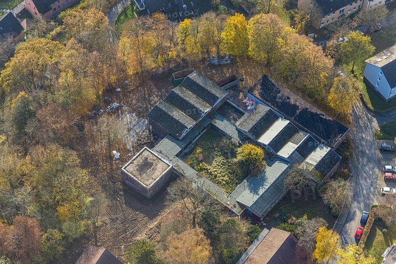 Aerial view, demolition work of the former Albert Schweitzer School for the construction of a new residential neighbourhood in the Westende district of Herdecke, Ruhr area, North Rhine-Westphalia, Germany, demolition work, DE, Europe, Herdecke, aerial view, aerial photography, aerial photography, school, overview, bird's-eye view, residential complex, residential neighbourhood, birds-eyes view, overview