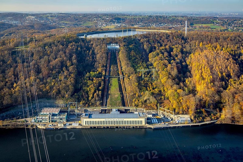 Aerial view, Köpchenwerk RWE pumped storage power plant and storage reservoir in Herdecke, Ruhr area, North Rhine-Westphalia, Germany, DE, Europe, Herdecke, aerial view, aerial photography, aerial photography, overview, bird's-eye view, overview