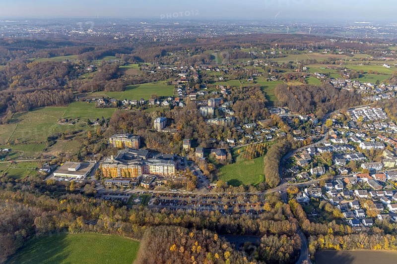 Aerial view, Community hospital Herdecke and Waldorf kindergarten Herdecke in the district Westende in Herdecke, Ruhr area, North Rhine-Westphalia, Germany, DE, Europe, distant view, health care, Herdecke, hospital, kindergarten, day care centre, day nursery, clinic, hospital, hospital, aerial photograph, aerial photography, aerial photography, medical facility, medical aid, overview, bird's-eye view, overview, medical care