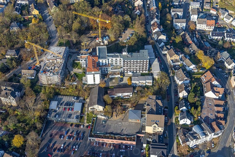 Aerial view, construction site old people's home GVS Herdecke in Herdecke, Ruhr area, North Rhine-Westphalia, Germany, old people's home, old people's residence, old people's home, construction work, construction area, building site, building plots, construction crane, construction measure, construction project, construction site, care and nursing, DE, Europe, non-profit association for social facilities, Herdecke, aerial view, aerial photography, aerial photography, new building, care facility, retirement home, retirement residence, retirement home, retirement centre, overview, bird's eye view, bird's eye view, overview