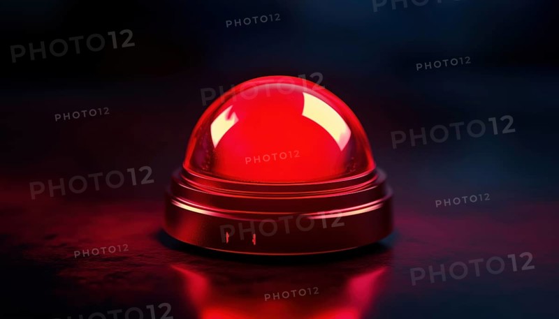 Red Glossy Button Alarm With Ringing Bell On Light Background - A Durable And Stylish Way To Stay Alert And On Time, AI generated