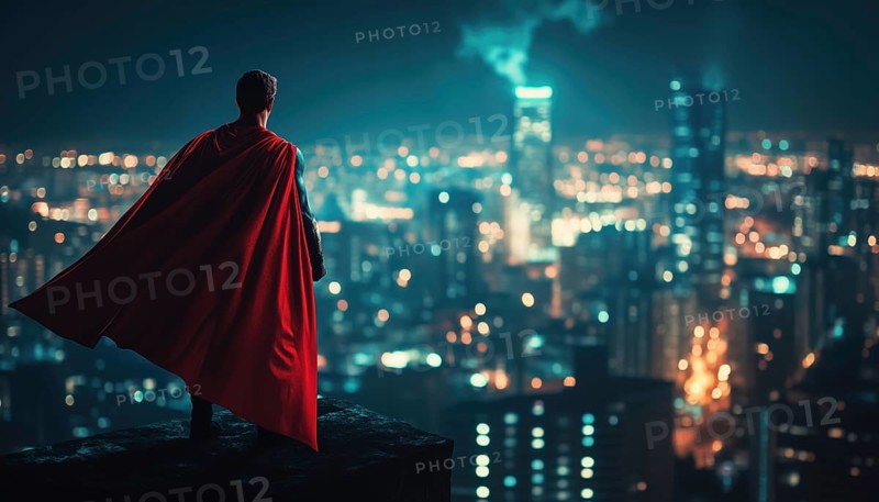 Vigilant Superhero Keeping Watch Over City During The Night To Ensure Safety And Protection For Its Inhabitants, AI generated