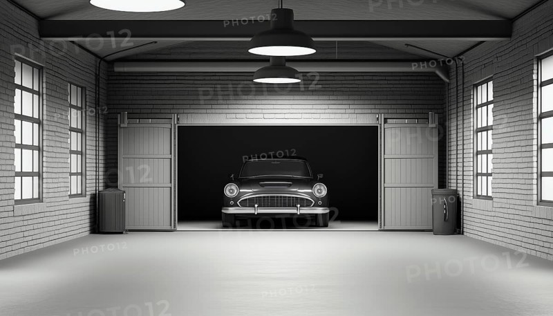 Discovering A Car Behind Opened Garage Doors - A Vehicle Can Be Seen After Opening The Garage Doors In This Scenario, AI generated