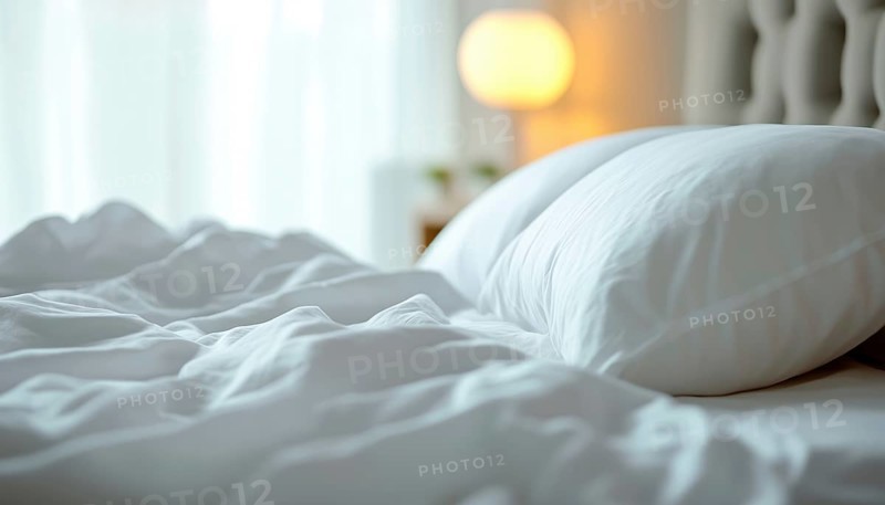 Detailed View Of Bedsheets And Pillow In Close-Up Shot Showing The Texture And Design Of The Bedding. Luxurious Bed Linens, AI generated