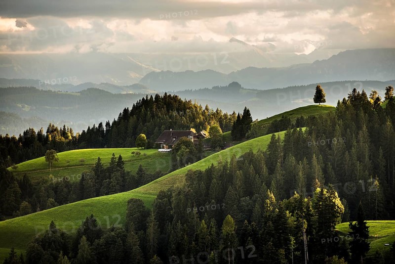 Panorama, View from Lüderenalp, Sunset, Emmental, Canton Bern, Switzerland