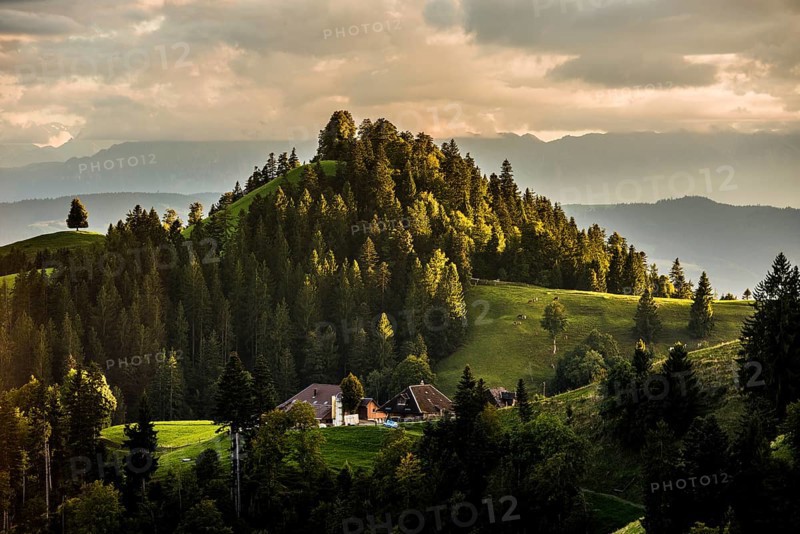 Panorama, View from Lüderenalp, Sunset, Emmental, Canton Bern, Switzerland