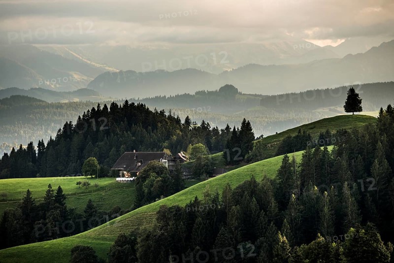 Panorama, View from Lüderenalp, Sunset, Emmental, Canton Bern, Switzerland