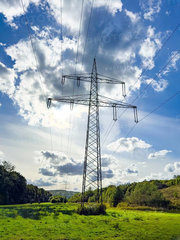 Large tall overhead line mast High-voltage mast Electricity mast Support mast Suspension of overhead electric line Overhead line for transmission of electric energy Power supply, Germany