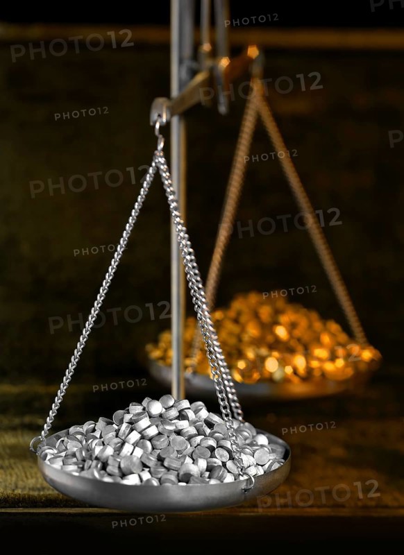 Historic scales with metallic grain in dark back