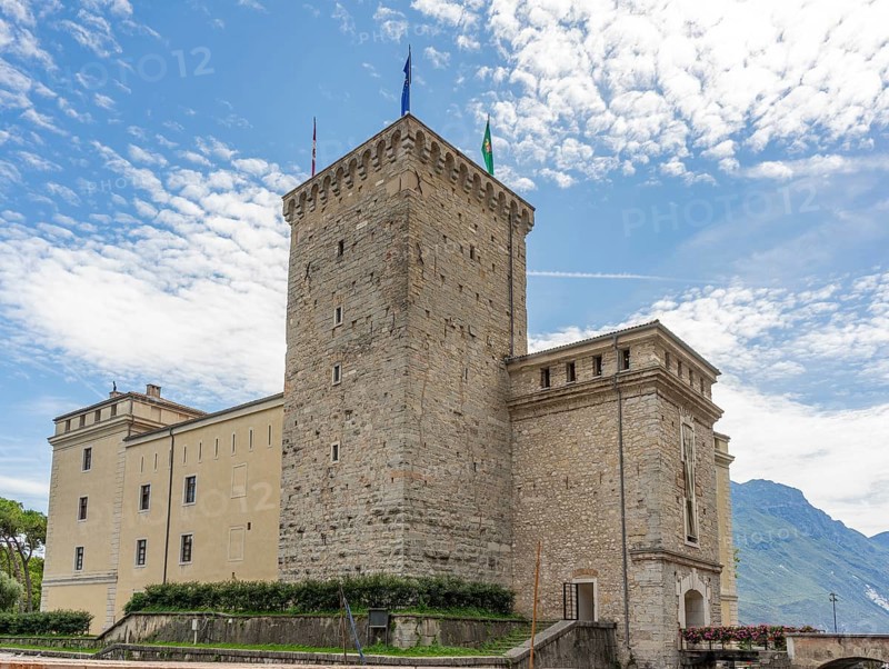 Scenery including a castle named Rocca di Riva in Riva del Garda located at Lake Garda in Northern Italy