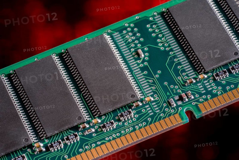 Computer memory closeup in red ambiance
