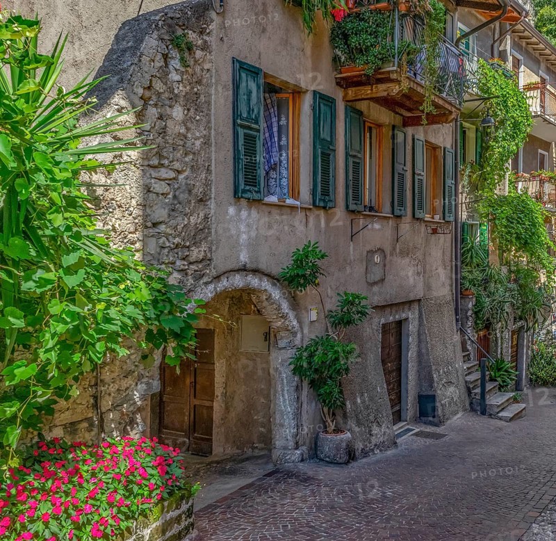 Sunny scenery at Limone sul Garda, a town and comune located at the Lake Garda in Northern Italy