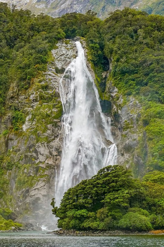 Waterfall around Milford Sound at the South Island of New Zealand