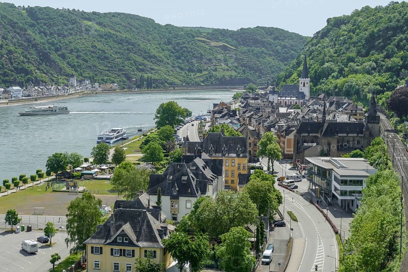 High angle scenery around St. Goar at the Middle Rhine in Germany