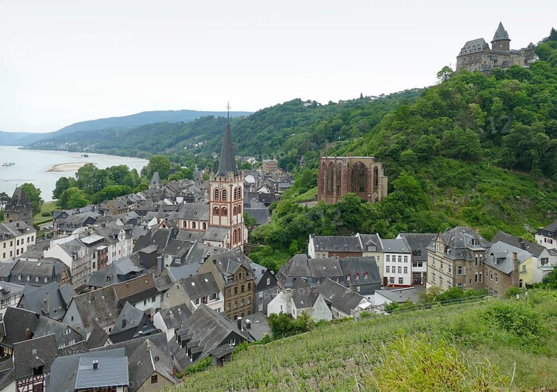 High angle scenery around Bacharach at the Middle Rhine in Germany