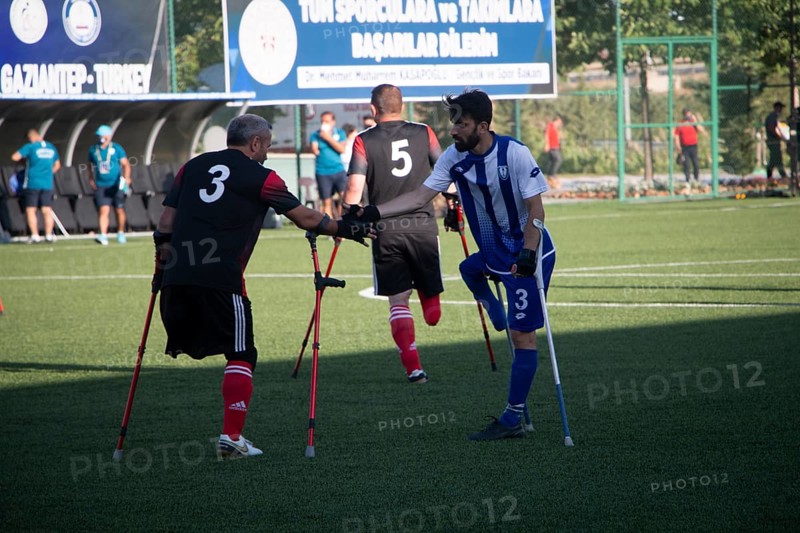 Football for the disabled amputees. The final match of amputee football between Sahinbey Belediye Spor and Poland's Legia Warsaw during the European Amputee Football Federation (EAFF) Champions League final, Gaziantep, Gaziantep, Türkiye