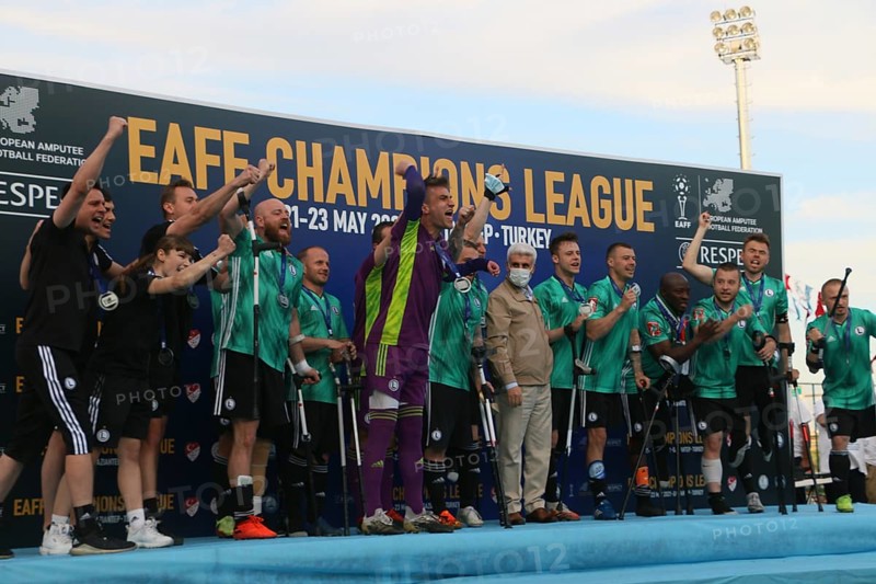 Football for the disabled amputees. The final match of amputee football between Sahinbey Belediye Spor and Poland's Legia Warsaw during the European Amputee Football Federation (EAFF) Champions League final, Gaziantep, Gaziantep, Türkiye