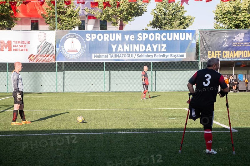 Football for the disabled amputees. The final match of amputee football between Sahinbey Belediye Spor and Poland's Legia Warsaw during the European Amputee Football Federation (EAFF) Champions League final, Gaziantep, Gaziantep, Türkiye