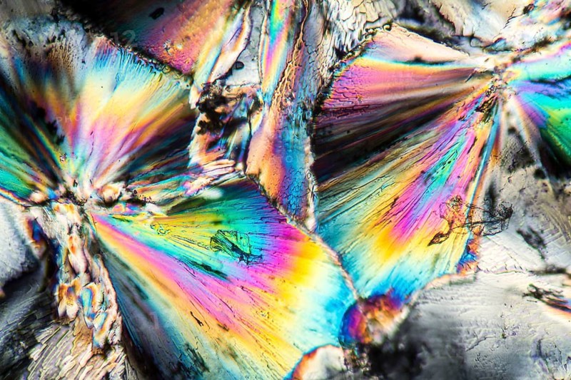 Microscopic shot showing micro crystals of a zinc preparation illuminated with polarized light