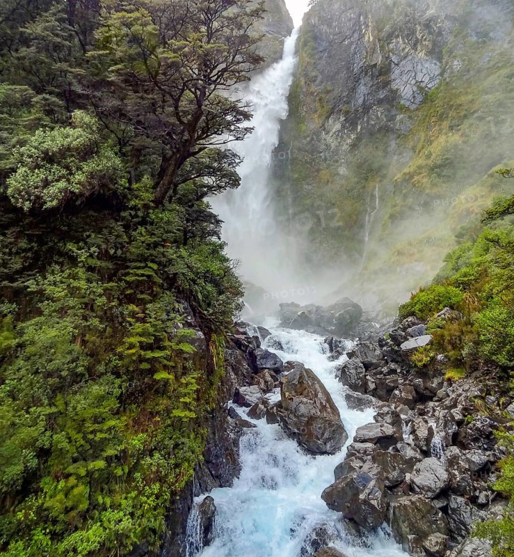 The Devils Punchbowl Falls at the South Island in New Zealand