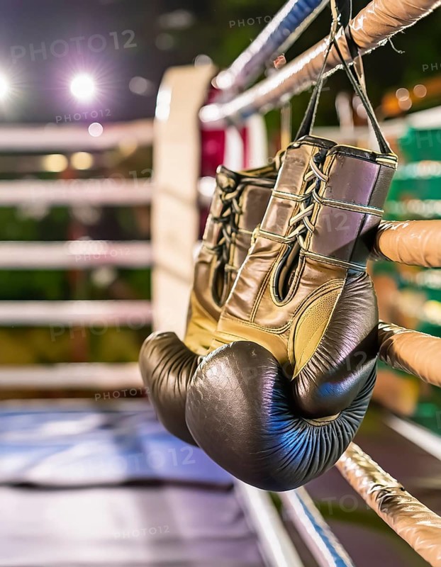 AI generated image showing a boxing scenery with boxing gloves and boxing ring