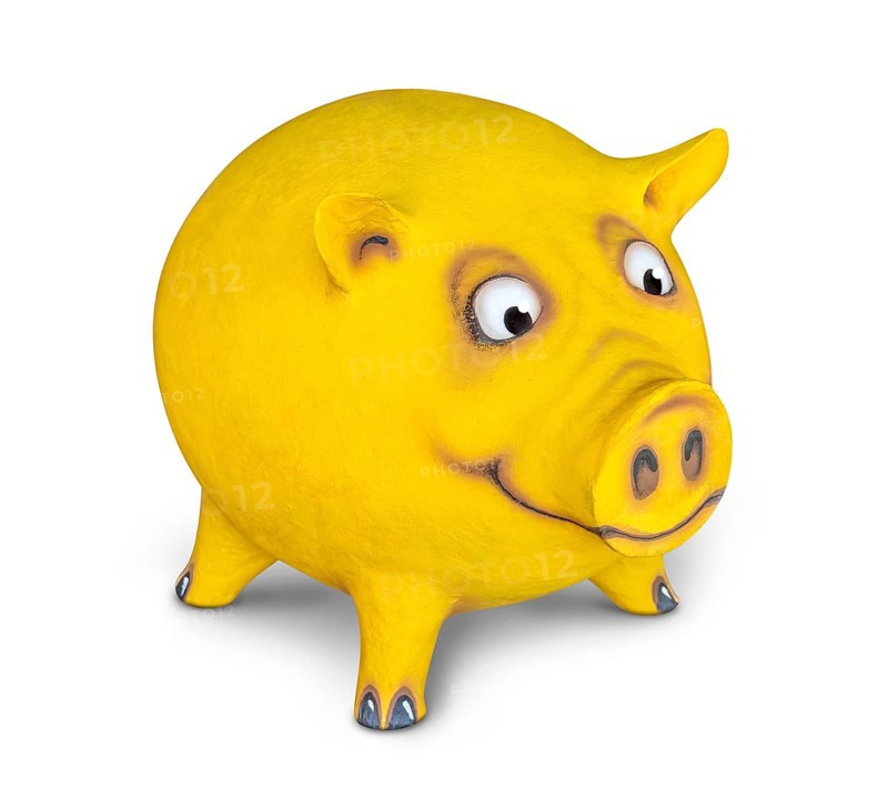 Figure of a funny yellow pig done by me in white back with shadow