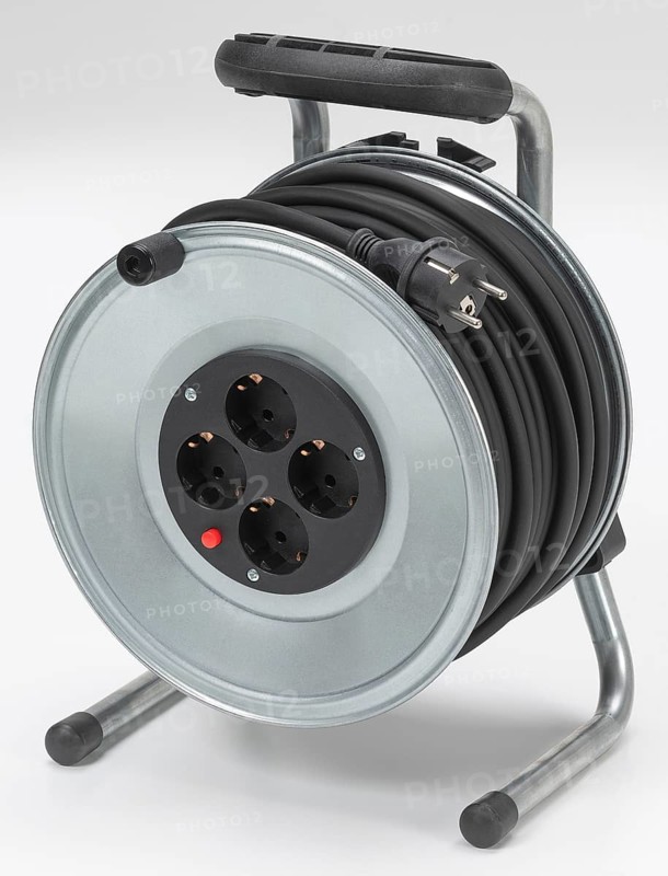 Metallic cable drum in white back with shadow