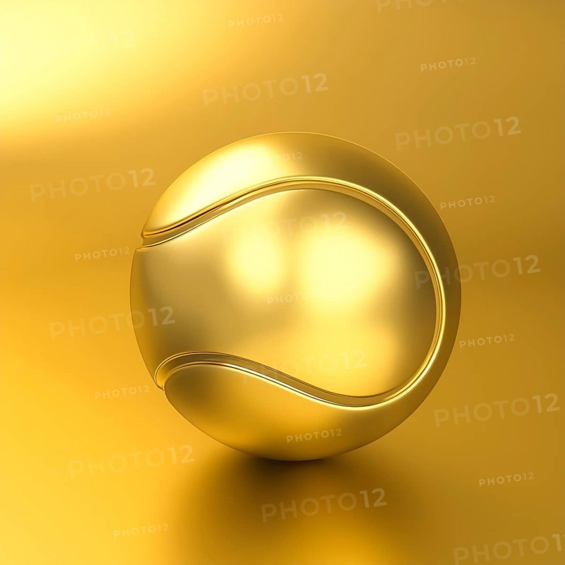 AI generated image showing a golden tennis ball in golden ambiance