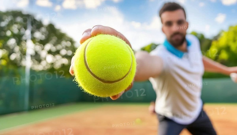 AI generated image showing a player holding a tennis ball in court ambiance