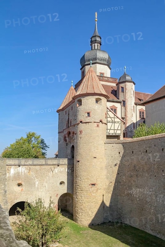 Idyllic scenery around the Marienberg Fortress near Wuerzburg in Franconia, a bavarian area in Germany