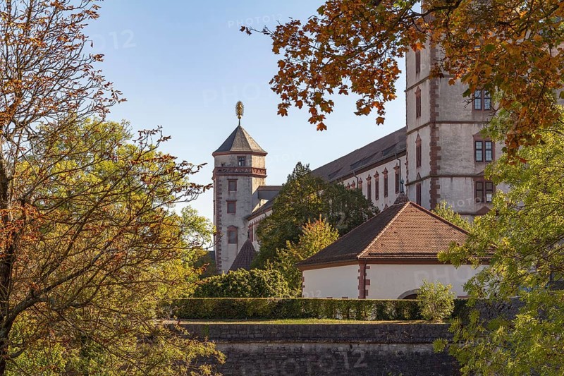 Idyllic scenery around the Marienberg Fortress near Wuerzburg in Franconia, a bavarian area in Germany